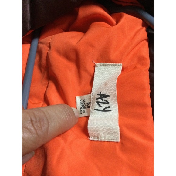 A2Y Brown Crop Puffer Jacket Women's Medium Orange Lined Collared‎ Pockets - Picture 5 of 7